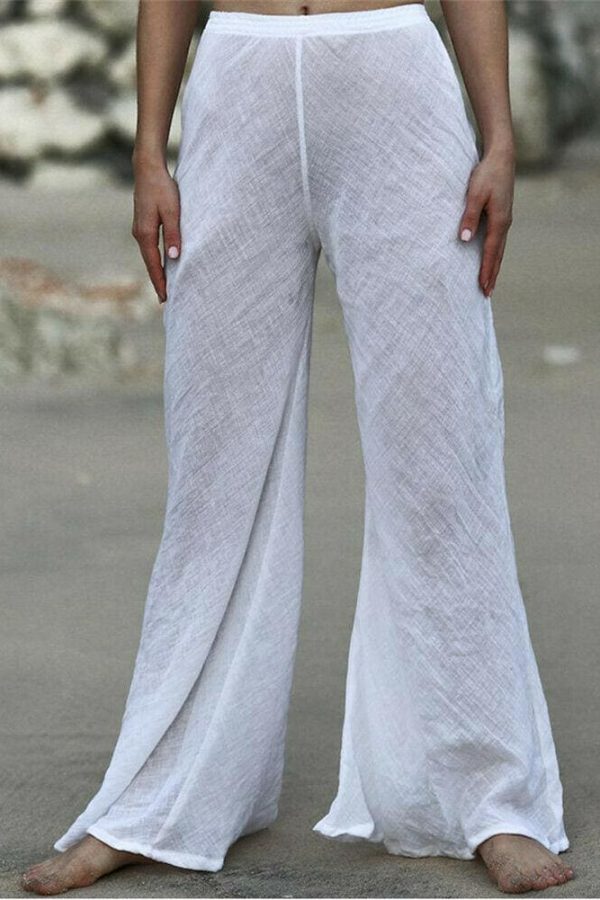 The Best Women's Casual Harem Pants Ladies Summer Beach Loose Baggy Wide Leg Long Loose Trousers See Through Swimwear Online - Takalr