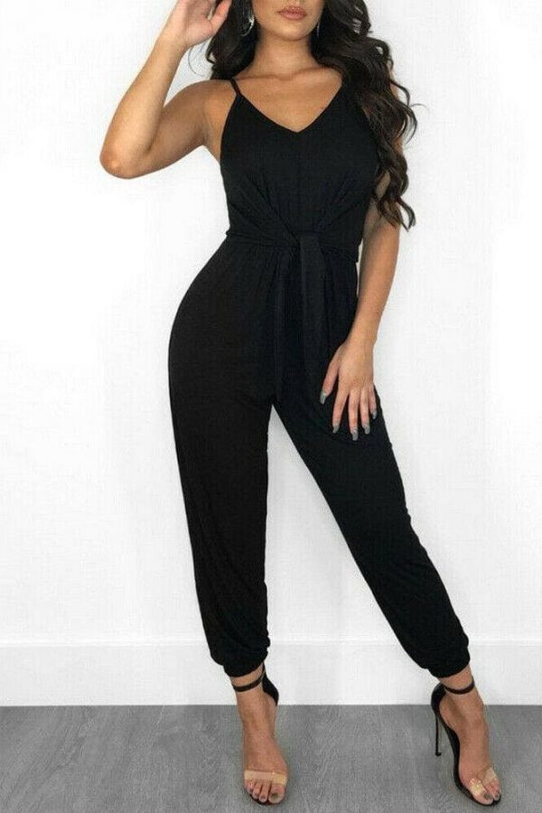 The Best Women's Casual Sleeveless Jumpsuit Slim Summer Fashion Solid Front Bow Slim Fit Long Pant Trousers Jumpsuit Bodysuit Online - Takalr