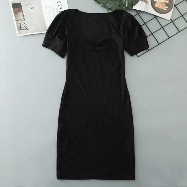 The Best Women's Casual Summer Short Sleeve Puff Sleeve Mini Dress Square Neck Online - Takalr