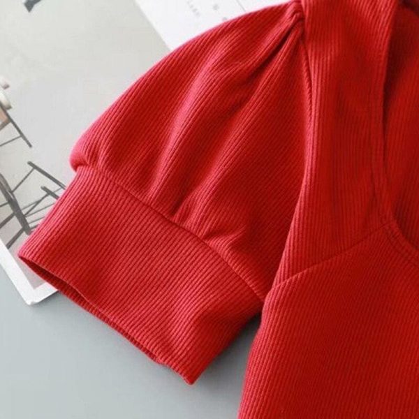 The Best Women's Casual Summer Short Sleeve Puff Sleeve Mini Dress Square Neck Online - Takalr