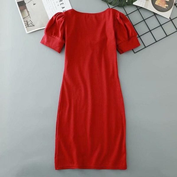 The Best Women's Casual Summer Short Sleeve Puff Sleeve Mini Dress Square Neck Online - Takalr