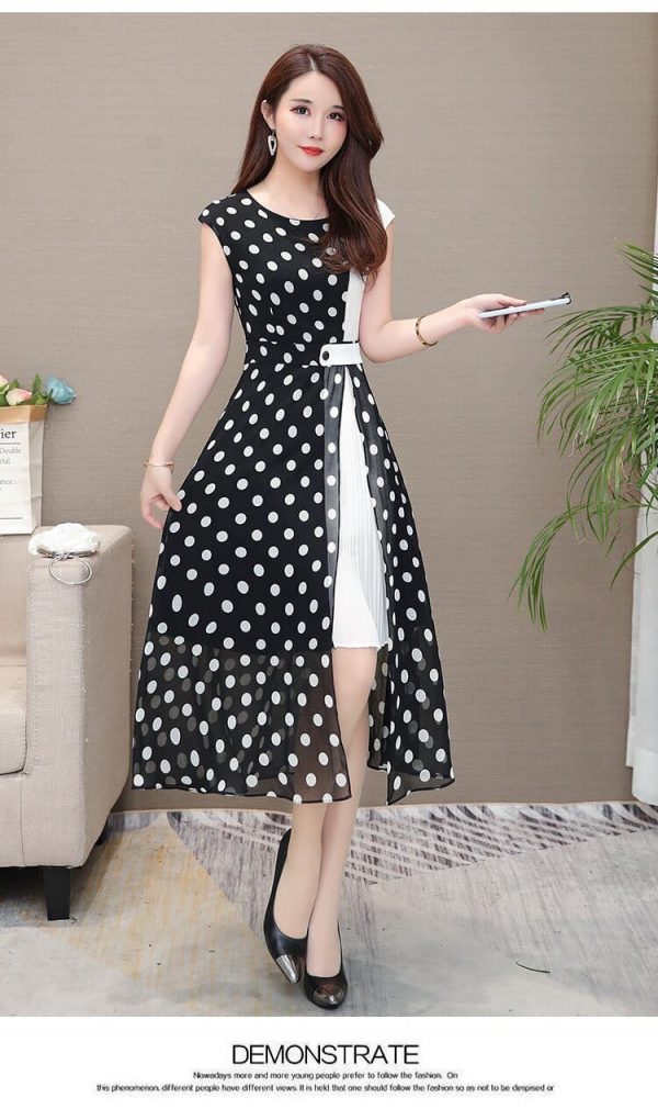 The Best Women's Chiffon Dress - Open Side Split Dot Ladies Plus Size Dress Online - Source Silk