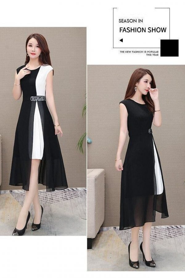 The Best Women's Chiffon Dress - Open Side Split Dot Ladies Plus Size Dress Online - Source Silk