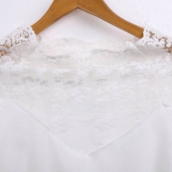 The Best Women's Chiffon Lace Blouse Ladies Casual Summer 3/4 Sleeve Loose Tops Solid Blouse Elegant Lady Office Tops Online - Takalr