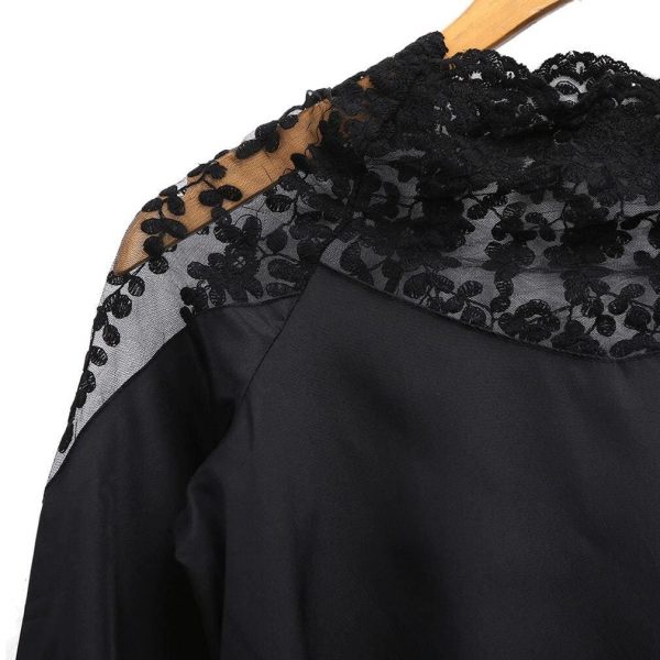 The Best Women's Chiffon Lace Blouse Ladies Casual Summer 3/4 Sleeve Loose Tops Solid Blouse Elegant Lady Office Tops Online - Takalr