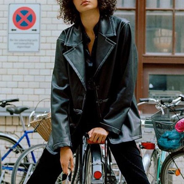 The Best Women's Cool Lapel Leather Jacket Motorcycle Biker Flight Coat Buttons Street Hipster Classi Jacket Outwear Top Online - Takalr
