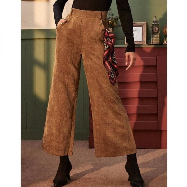 The Best Women's Corduroy Wide-Leg Trousers High Waist Straight Loose Casual Straight Long Bell-bottom Pants Online - Takalr