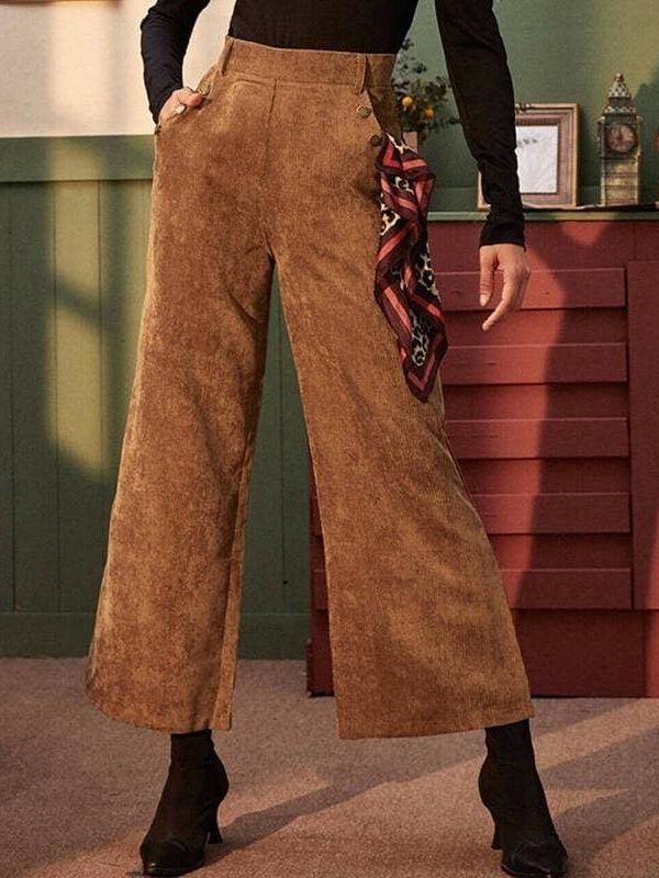 The Best Women's Corduroy Wide-Leg Trousers High Waist Straight Loose Casual Straight Long Bell-bottom Pants Online - Takalr