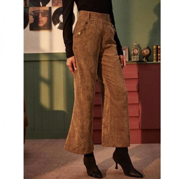 The Best Women's Corduroy Wide-Leg Trousers High Waist Straight Loose Casual Straight Long Bell-bottom Pants Online - Takalr