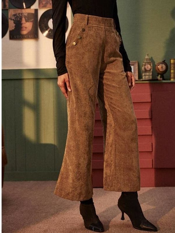 The Best Women's Corduroy Wide-Leg Trousers High Waist Straight Loose Casual Straight Long Bell-bottom Pants Online - Takalr