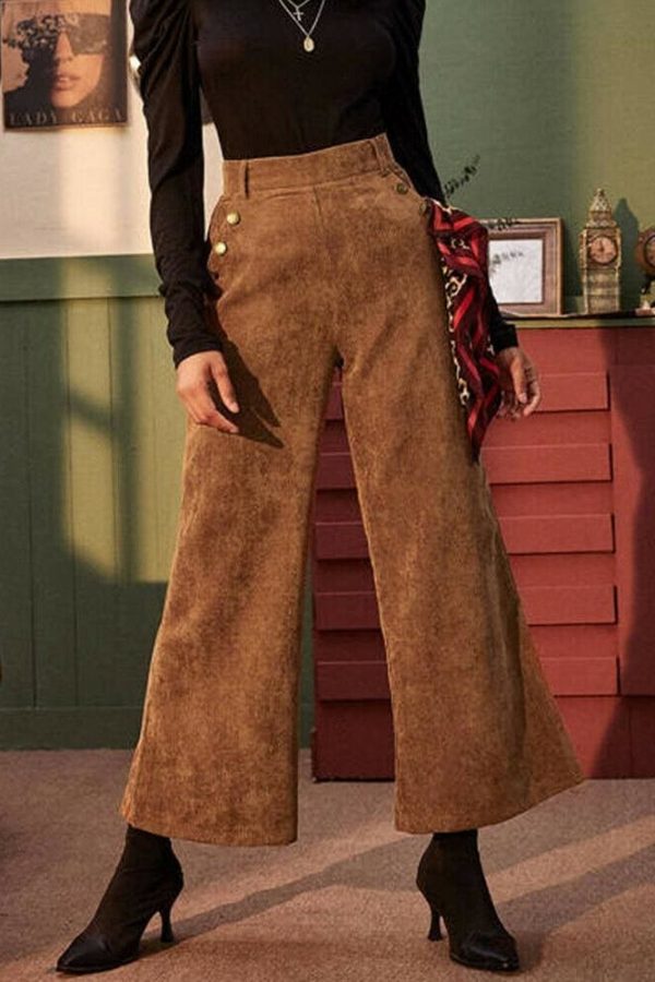 The Best Women's Corduroy Wide-Leg Trousers High Waist Straight Loose Casual Straight Long Bell-bottom Pants Online - Takalr