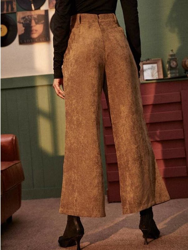 The Best Women's Corduroy Wide-Leg Trousers High Waist Straight Loose Casual Straight Long Bell-bottom Pants Online - Takalr