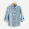 The Best Women's Denim Long Sleeve Tops Shirt Ladies Blue Jeans Buttons Down Casual Blouse Spring Autumn Outwear Tops Online - Takalr