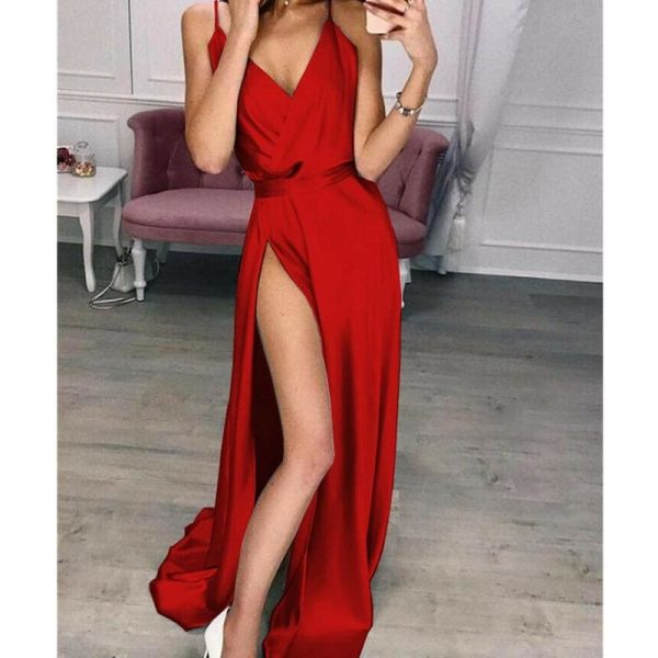 The Best Women's Elegant Plain Maxi Dress Strappy Backless High Waist V-Neck Bodycon Party Long Formal Dress Party Night Women Lot Online - Takalr