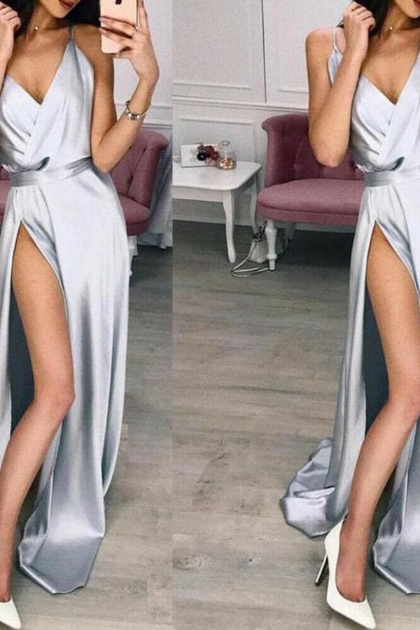 The Best Women's Elegant Plain Maxi Dress Strappy Backless High Waist V-Neck Bodycon Party Long Formal Dress Party Night Women Lot Online - Takalr