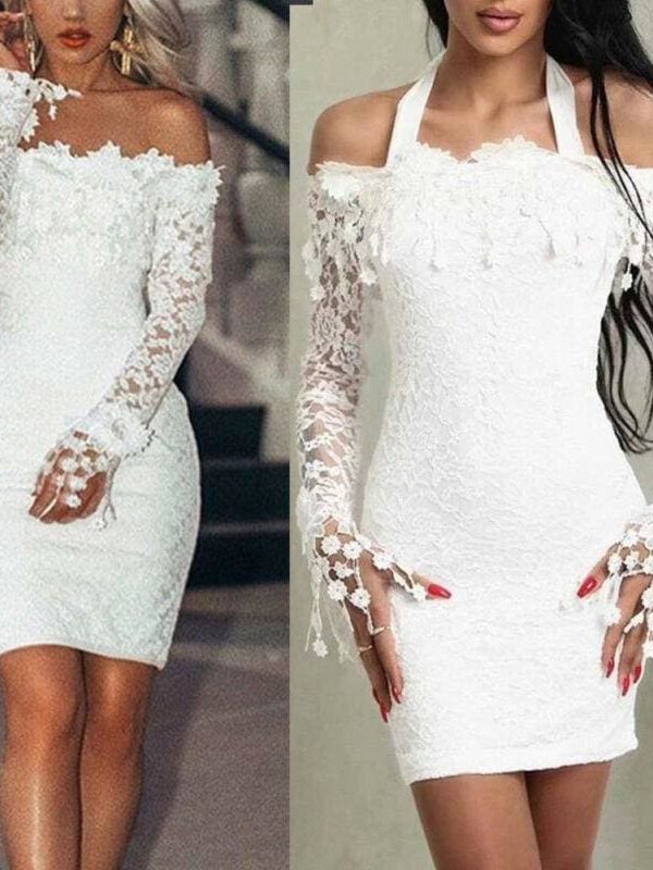 The Best Women's Elegant Sexy Lace Off Shoulder Floral Dress Special Occasion Bodycon Slim Dress Lady Casual Party Short Mini Dress Online - Takalr