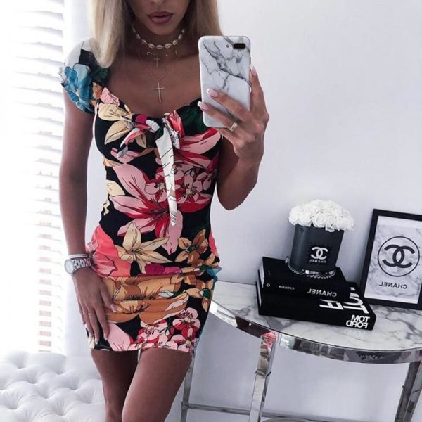 The Best Women's Floral Printed Bodycon Short Mini Dress Online - Takalr