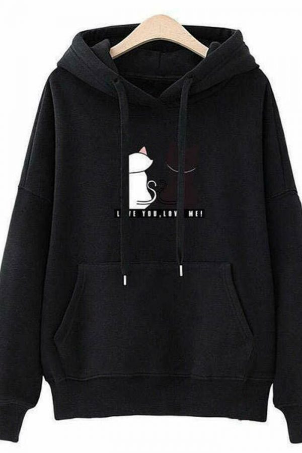 The Best Women's Hooded Tops Fashion Long Sleeves Pocket Pullover Hoodies Solid Color Heart-Shaped Print Women Clothes Online - Takalr