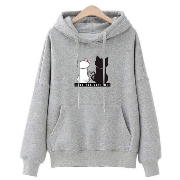 The Best Women's Hooded Tops Fashion Long Sleeves Pocket Pullover Hoodies Solid Color Heart-Shaped Print Women Clothes Online - Takalr