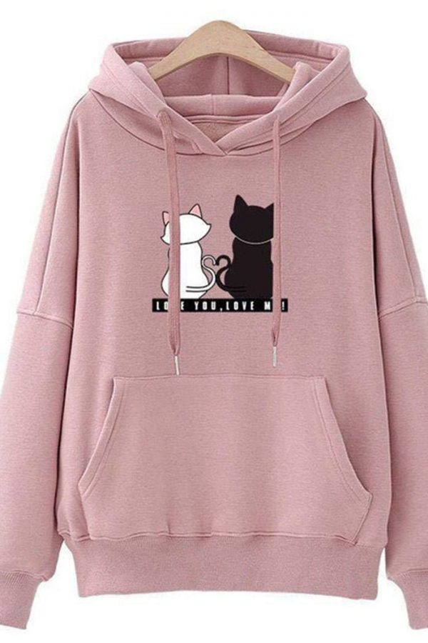 The Best Women's Hooded Tops Fashion Long Sleeves Pocket Pullover Hoodies Solid Color Heart-Shaped Print Women Clothes Online - Takalr