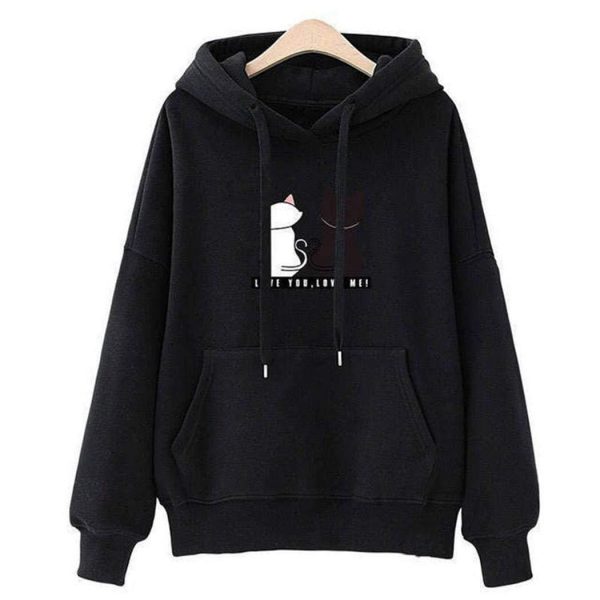 The Best Women's Hooded Tops Fashion Long Sleeves Pocket Pullover Hoodies Solid Color Heart-Shaped Print Women Clothes Online - Takalr