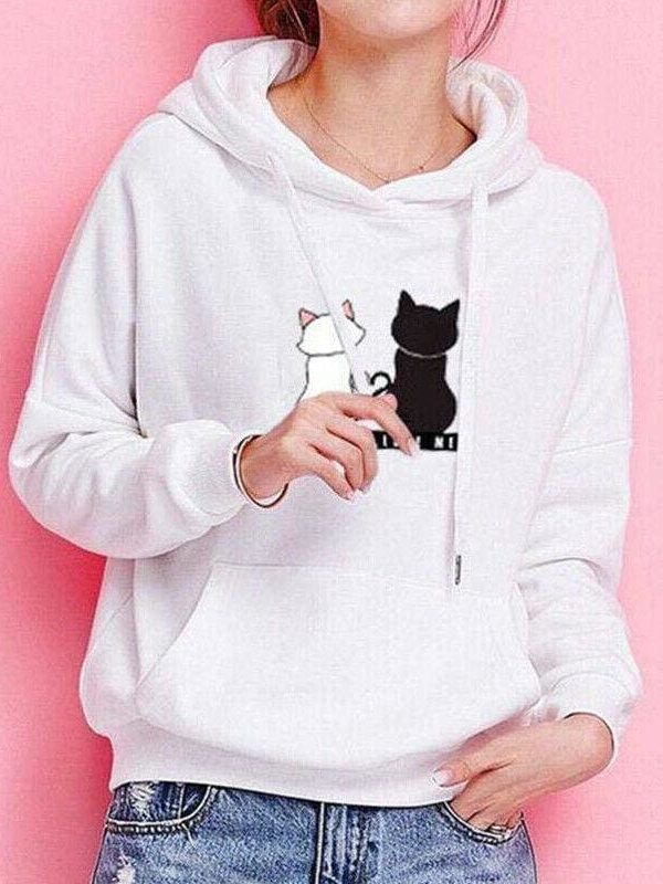 The Best Women's Hooded Tops Fashion Long Sleeves Pocket Pullover Hoodies Solid Color Heart-Shaped Print Women Clothes Online - Takalr