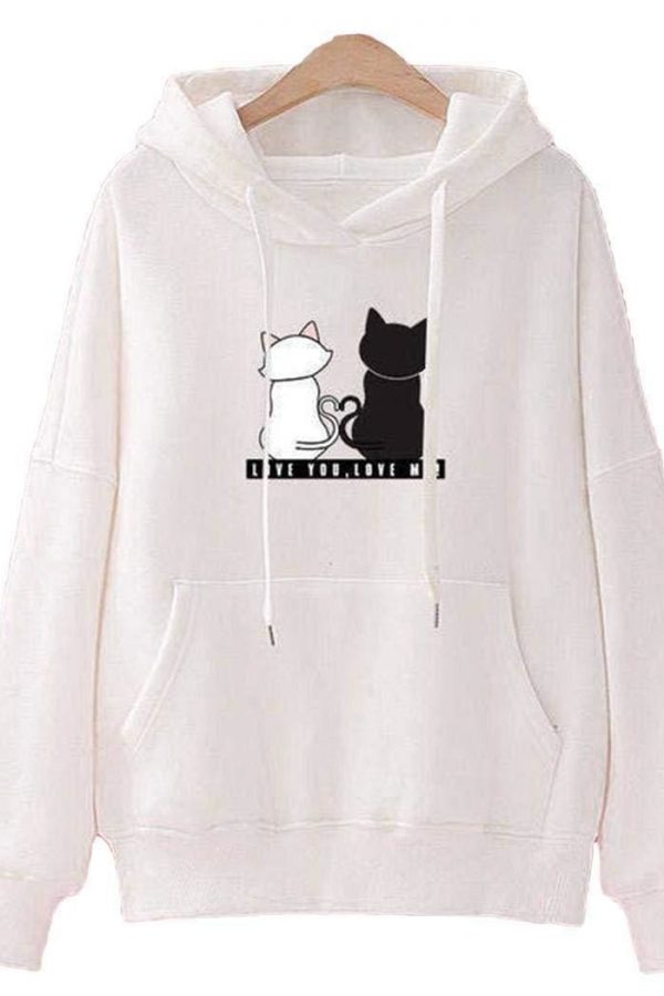 The Best Women's Hooded Tops Fashion Long Sleeves Pocket Pullover Hoodies Solid Color Heart-Shaped Print Women Clothes Online - Takalr