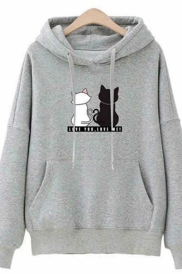 The Best Women's Hooded Tops Fashion Long Sleeves Pocket Pullover Hoodies Solid Color Heart-Shaped Print Women Clothes Online - Takalr