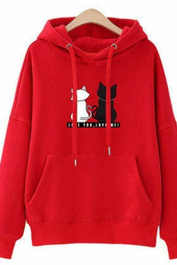 The Best Women's Hooded Tops Fashion Long Sleeves Pocket Pullover Hoodies Solid Color Heart-Shaped Print Women Clothes Online - Takalr