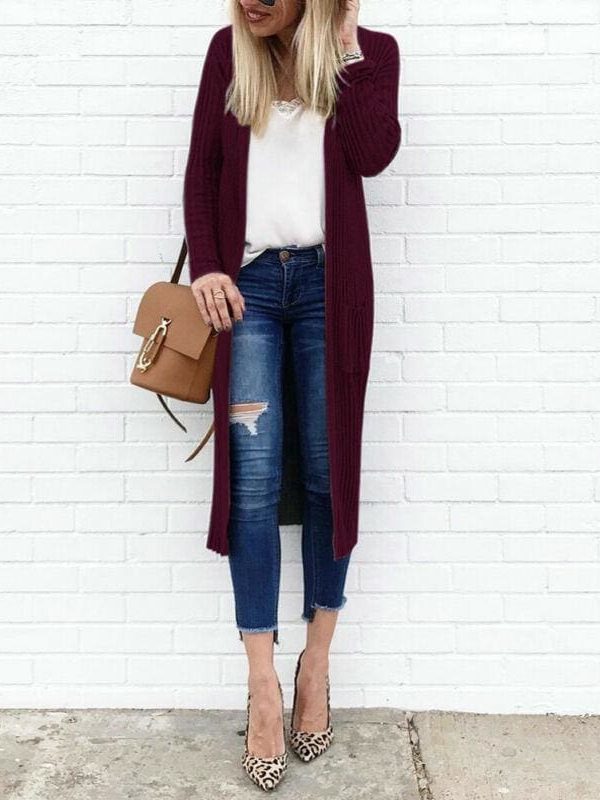 The Best Women's Knitted Sweater Cardigans Knit Autumn Ladies Stretch Long Coats Outwear Tops Jacket Jumper Coat Online - Takalr