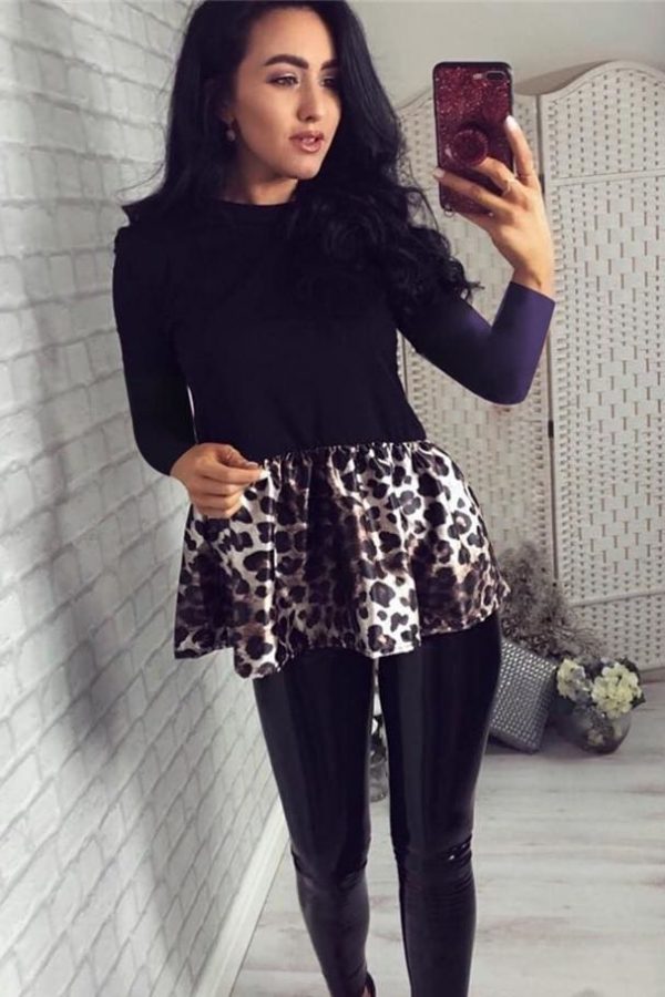 The Best Women¡äs Leopard Patchwork Blouse Long Sleeve Sexy Tops Tee shirts Online - Takalr