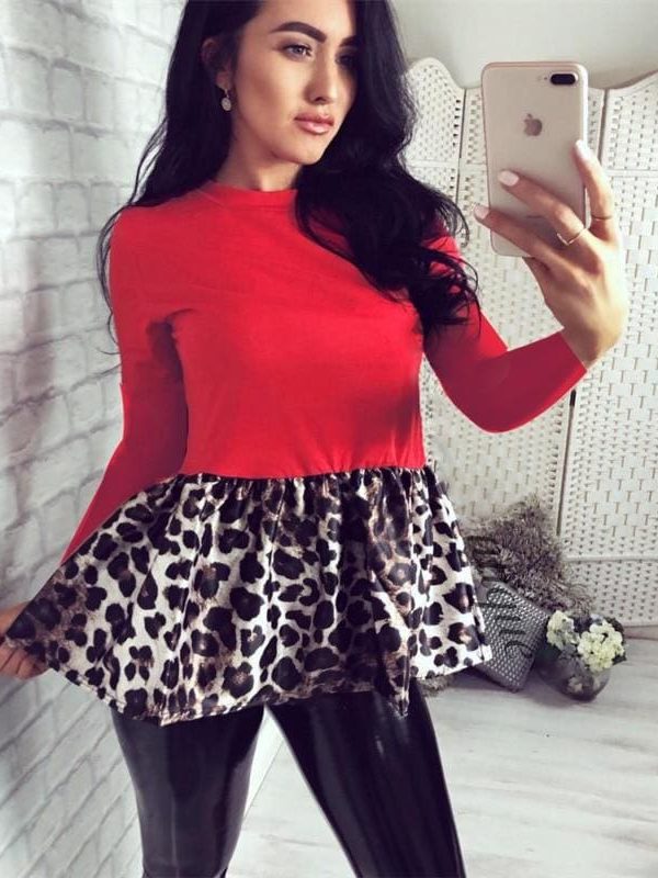 The Best Women¡äs Leopard Patchwork Blouse Long Sleeve Sexy Tops Tee shirts Online - Takalr