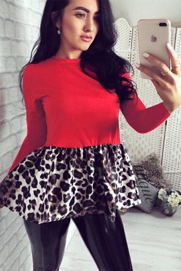 The Best Women¡äs Leopard Patchwork Blouse Long Sleeve Sexy Tops Tee shirts Online - Takalr