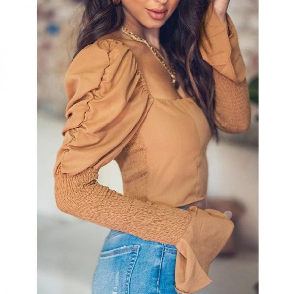 The Best Women's Long Bell Sleeve Tops Square Neck Casual Tunics Crop Workout OL Shirt Blouse Tee Women Clothing Online - Takalr