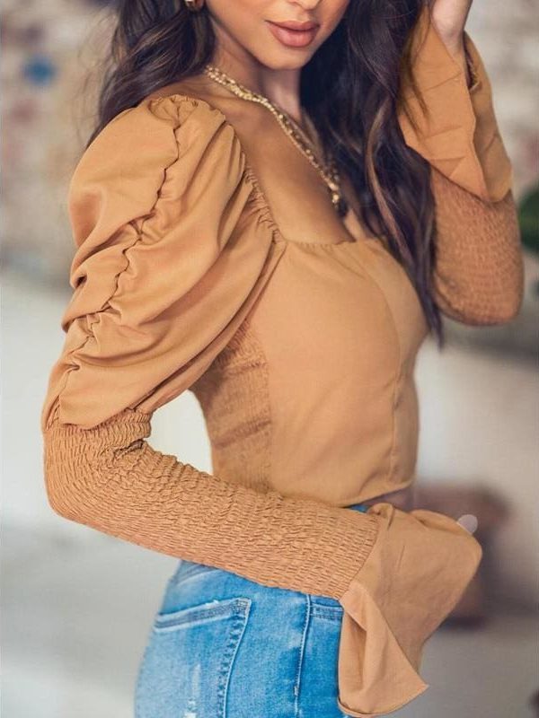 The Best Women's Long Bell Sleeve Tops Square Neck Casual Tunics Crop Workout OL Shirt Blouse Tee Women Clothing Online - Takalr