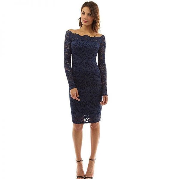 The Best Women's Off Shoulder Party Lace Hollow Out Mini Bodycon Dress Online - Source Silk