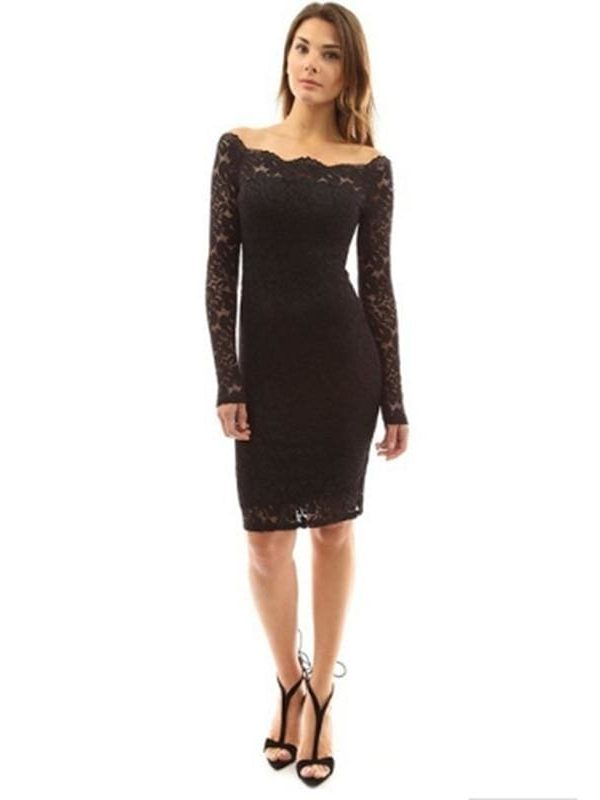 The Best Women's Off Shoulder Party Lace Hollow Out Mini Bodycon Dress Online - Source Silk