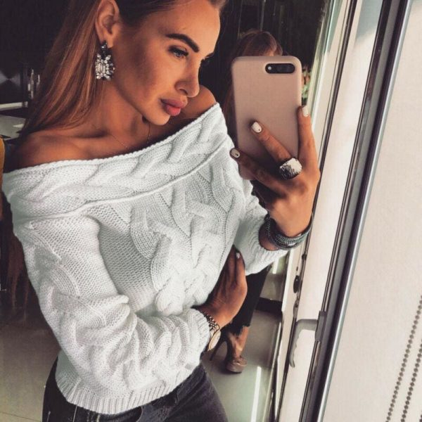 The Best Women's Off Shoulder Pullover Long Sleeve Sweatshirt Jumper Online - Takalr