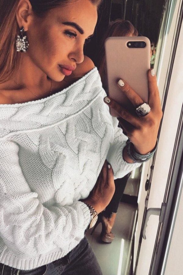 The Best Women's Off Shoulder Pullover Long Sleeve Sweatshirt Jumper Online - Takalr