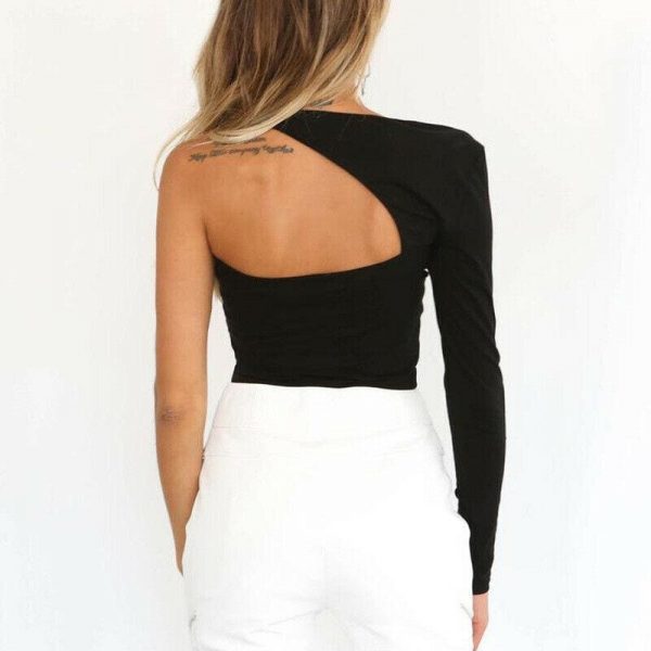 The Best Women's One Shoulder Crop Top Long Sleeve Slim Vest Tank Tops Clubwear Cami Bralet Bra Online - Takalr