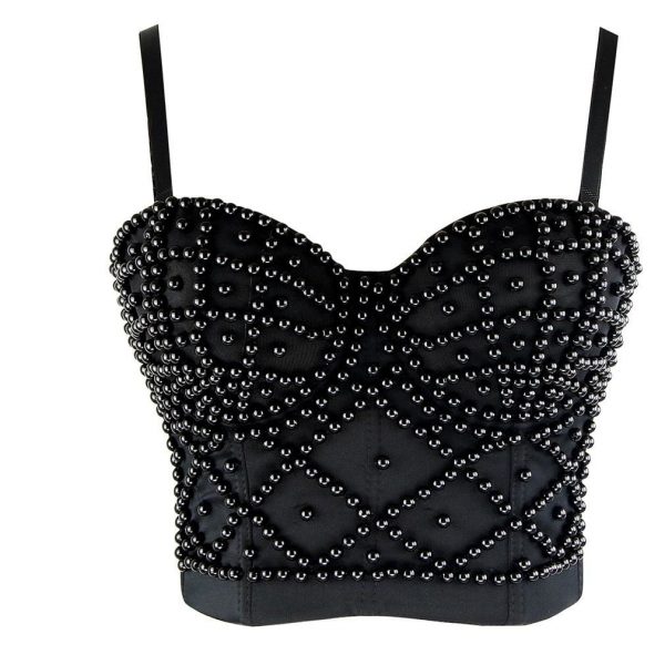 The Best Women's Punk Black Bra Crop Top Corsets and Bustiers Beading Online - Takalr