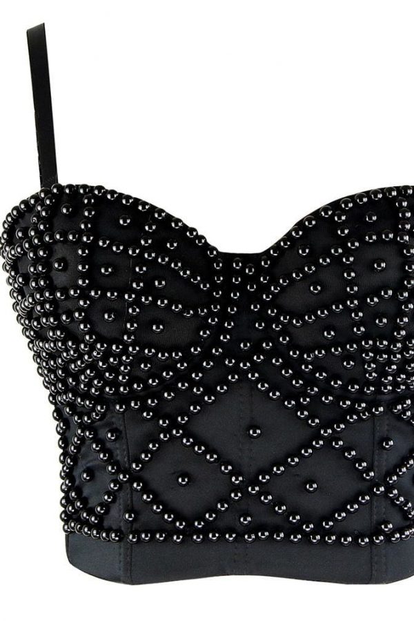 The Best Women's Punk Black Bra Crop Top Corsets and Bustiers Beading Online - Takalr