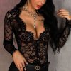 The Best Women's See through Lace Mesh Sheer Long Sleeve Crop Top Shirt Black Ladies Sleepwear Casual Tops Online - Takalr