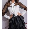 The Best Women's Sheer Mesh Long Puff Sleeve Tops Tee Polka Dot Bowknot Shirts Online - Takalr