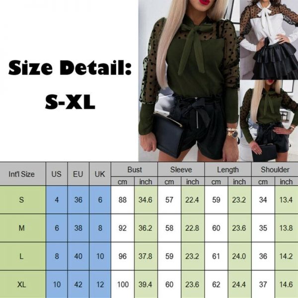 The Best Women's Sheer Mesh Long Puff Sleeve Tops Tee Polka Dot Bowknot Shirts Online - Takalr