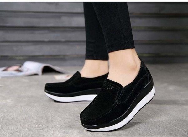 The Best Women's Shoes Ballet Cow Suede Leather Moccasins Shoe Online - Source Silk