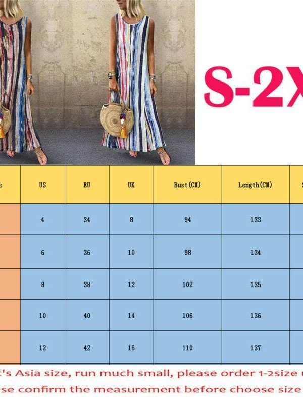 The Best Women's Sleeveless V-neck Striped Hem Baggy Kaftan Ladies Casual Loose Maxi Long Dress Sundress Online - Takalr