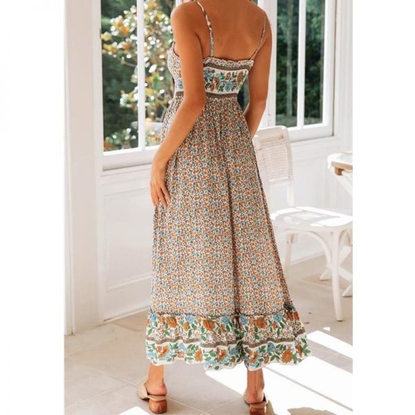 The Best Women's Sling Floral Long Dresses Summer Boho V-Neck Sleeveless Holiday Party Beach Maxi Dress Online - Takalr