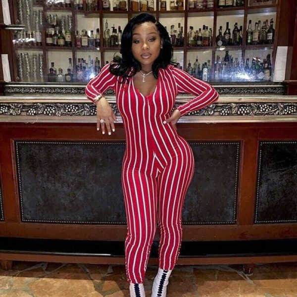 The Best Women's Stripe Long Sleeve Long Pant Jumpsuit Ladies V neck Summer Clubwear Casual Romper Trouser Playsuit Online - Takalr