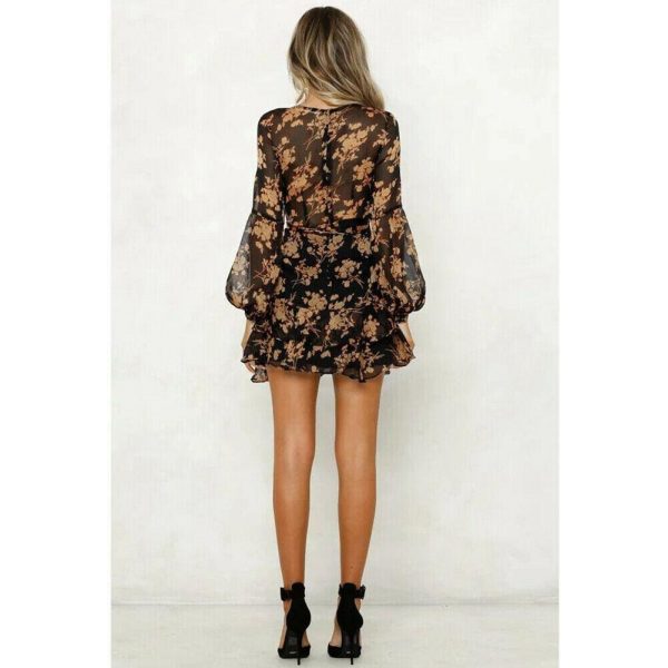 The Best Women's Summer Boho Floral Short Mini Dress Ladies Long Sleeve V Neck Holiday Party Beach Dress Sundress Online - Takalr